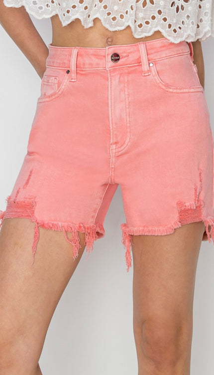 RISEN High Rise Distressed Denim Shorts-Modish