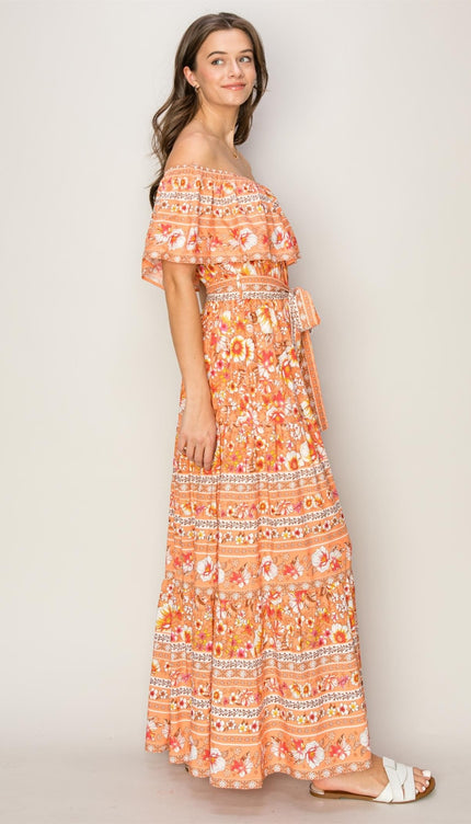 HYFVE Floral Off-Shoulder Tie Front Maxi Dress