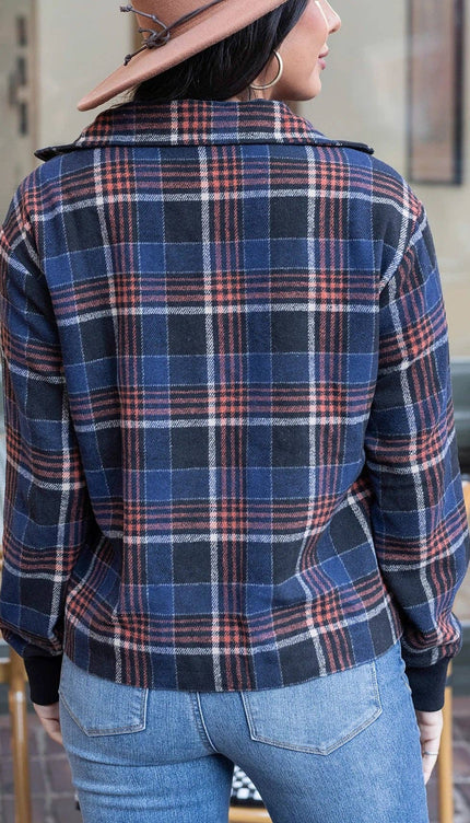 Flannel Plaid Jacket in Navy-Orange