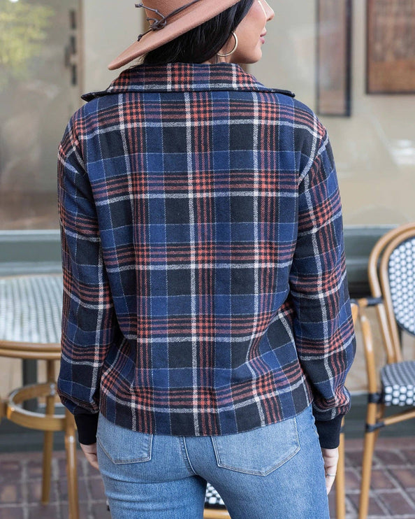 Flannel Plaid Jacket in Navy-Orange