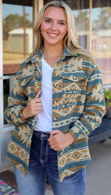 Modish Geometric Button Down Jacket