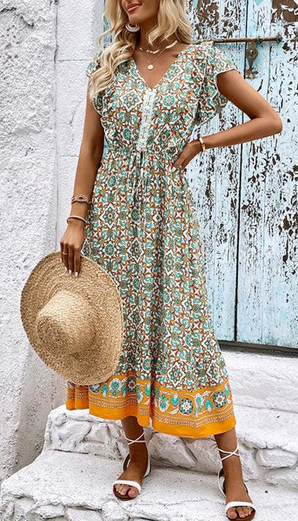 Modish - Modish Rustic Chic Bohemian V-Neck Dress