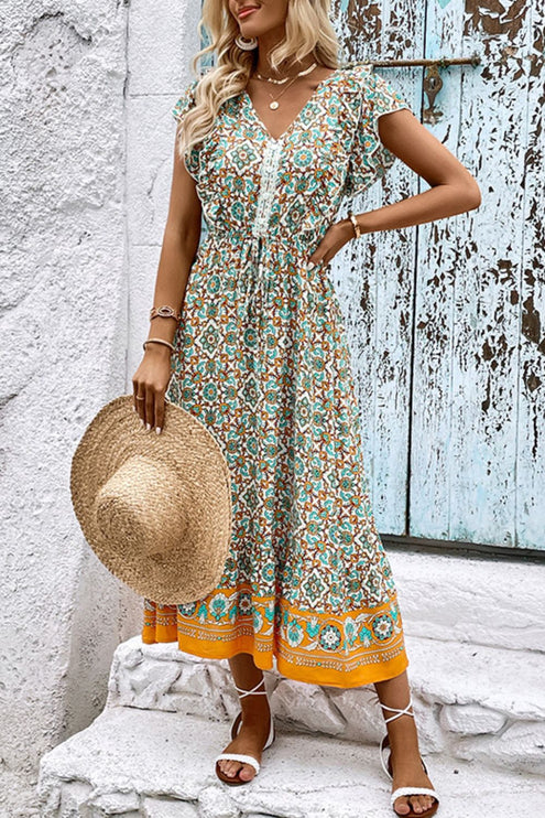 Modish - Modish Rustic Chic Bohemian V-Neck Dress