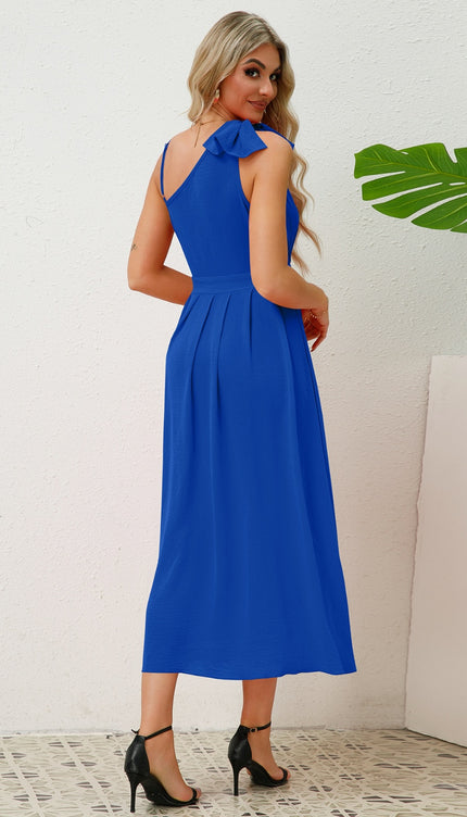 Bow Asymmetrical Neck Sleeveless Dress