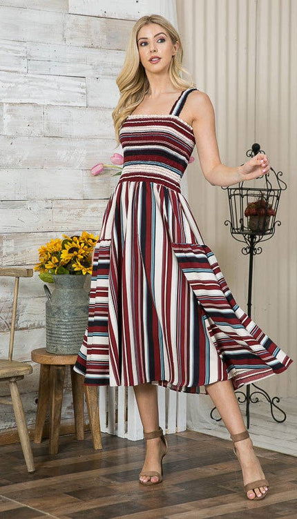 Smocked Stripe Dress with Pockets