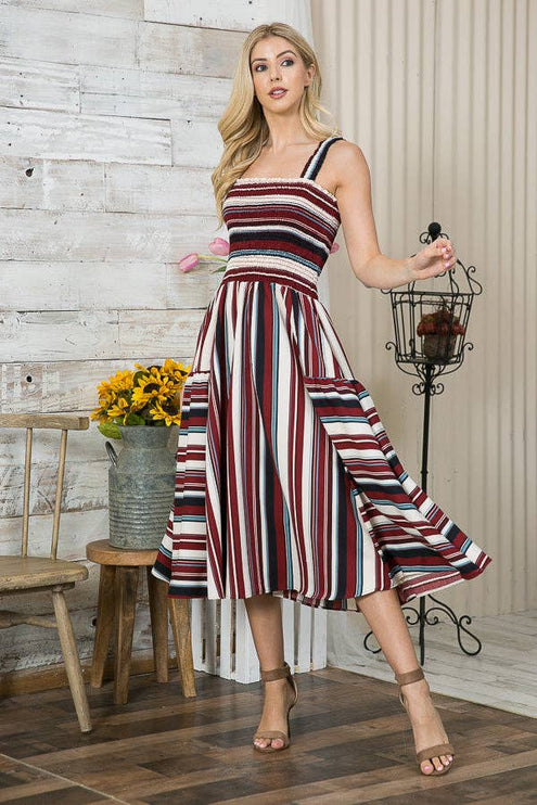 Smocked Stripe Dress with Pockets