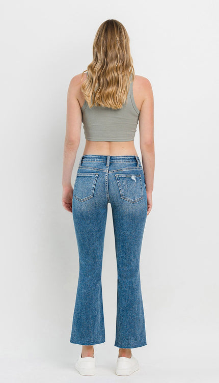 Vervet by Flying Monkey Full Size Mid Rise Distressed Cropped Flare Jeans-Modish