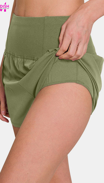 Zenana High-Waisted Zippered Back Pocket Active Shorts-Modish