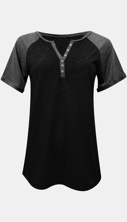 Modish Rustic Chic Contrast Notched Short Sleeve Shirt