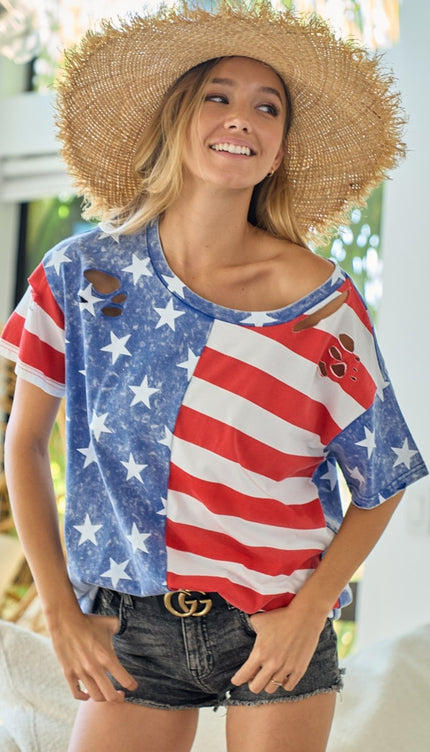 BiBi American Flag Theme Short Sleeve T-Shirt