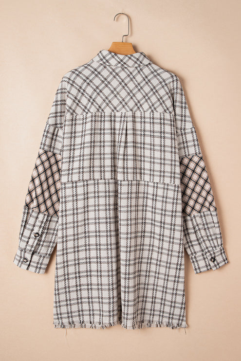 White Stripe Plus Size Plaid Tunic Shirt Dress