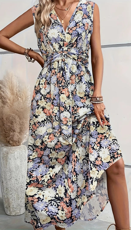 Modish Floral Sleeveless Midi Dress