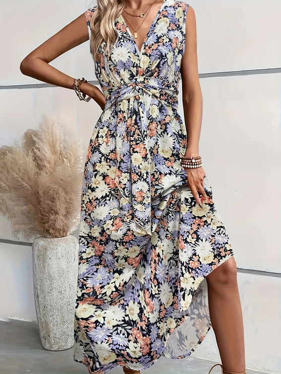 Modish Floral Sleeveless Midi Dress