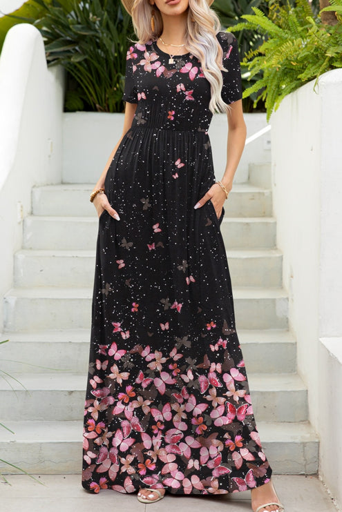 Modish Print Round Neck Maxi Dress-Modish