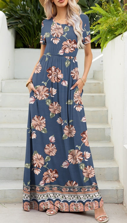 Modish Print Round Neck Maxi Dress-Modish