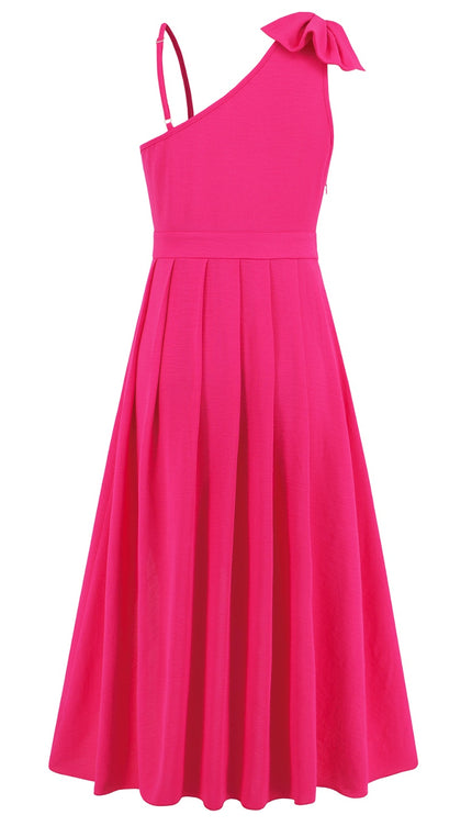 Bow Asymmetrical Neck Sleeveless Dress