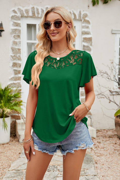 Modish Rustic Chic Spliced Lace Top