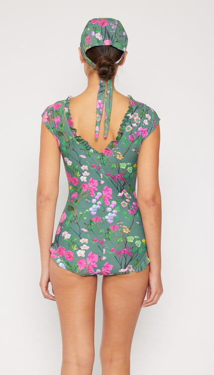 Marina West Swim Bring Me Flowers V-Neck One Piece Swimsuit In Sage-Modish