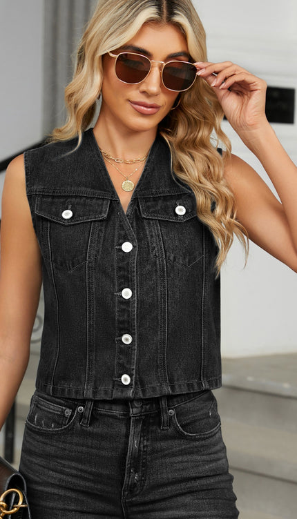 Modish V-Neck Button Down Denim Vest