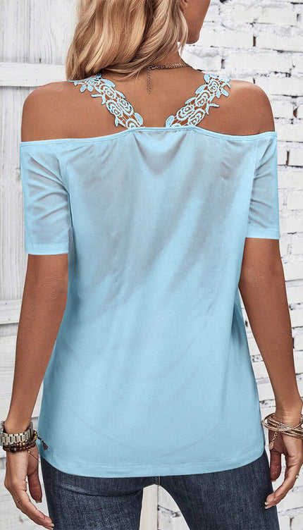 Modish rustic Chic Lace Detail Short Sleeve Top