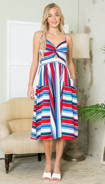 Cut-Out Stripe Dress with Pockets | 4 Colors | Modish