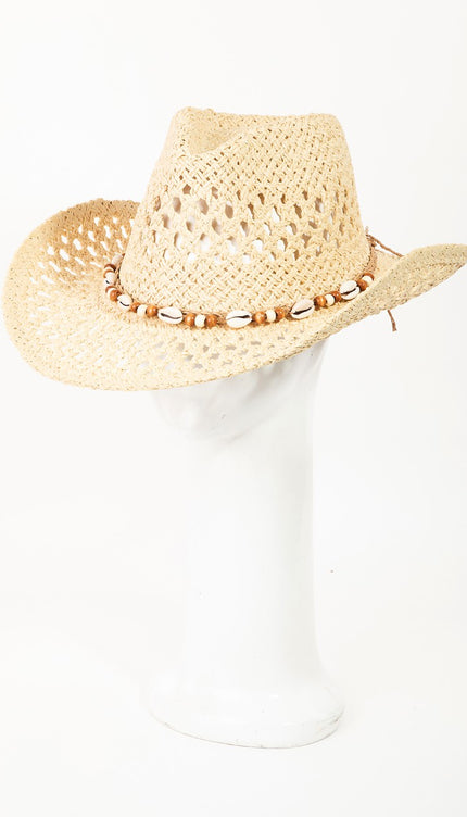 Fame Cowrie Shell Beaded String Straw Hat