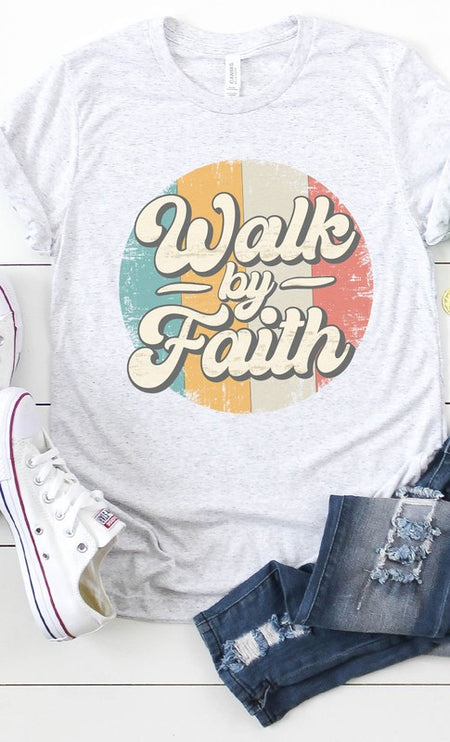 Walk By Faith Vintage Retro Graphic Tee-Modish