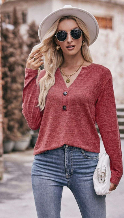 Mandy Notched Neck Long Sleeve Top