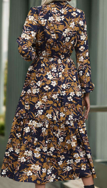 Print Long Sleeve Midi Dress