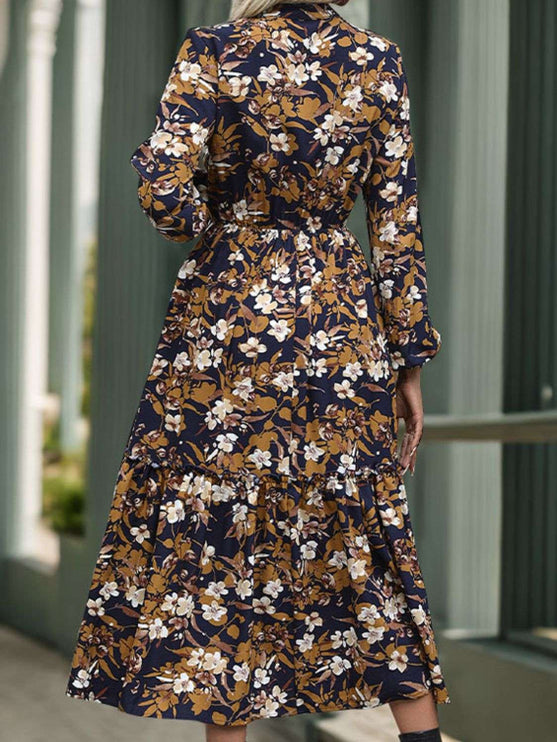 Print Long Sleeve Midi Dress