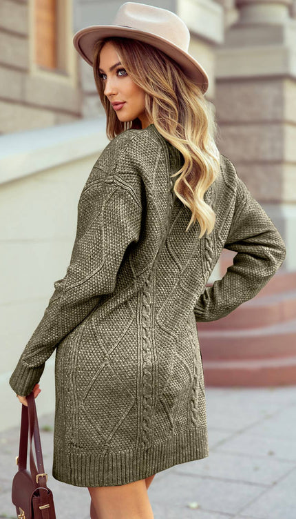 Cable Knit Drop Shoulder Loose Fit Sweater Fall Dress S-2XL