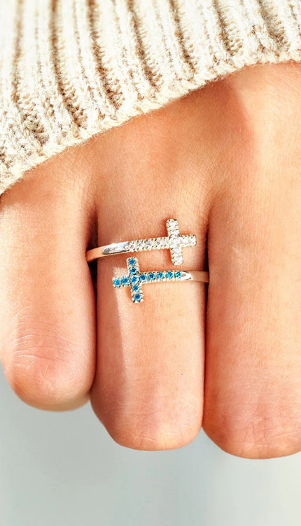 Zircon 925 Sterling Silver Double Cross Bypass Ring