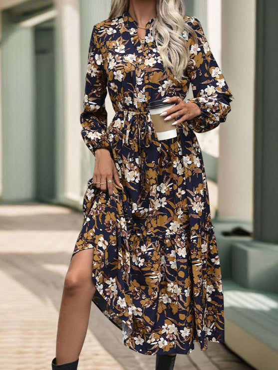 Print Long Sleeve Midi Dress