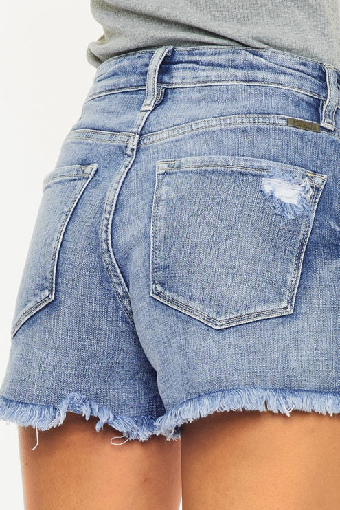 Kancan Distressed Raw Hem Denim Shorts-Modish