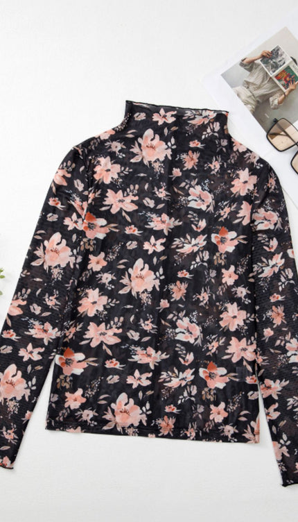 Floral Mock Neck Long Sleeve Blouse