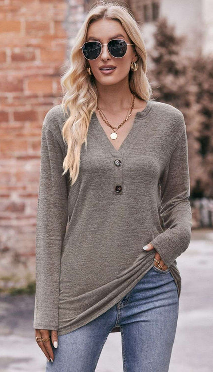 Mandy Notched Neck Long Sleeve Top