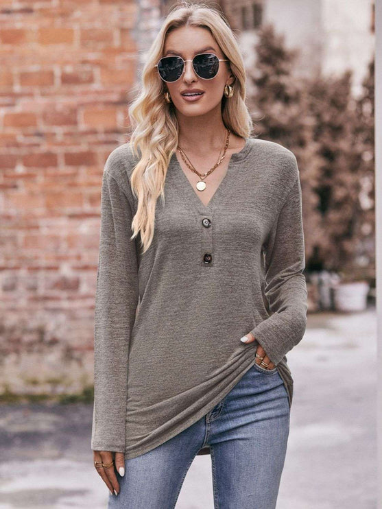 Mandy Notched Neck Long Sleeve Top