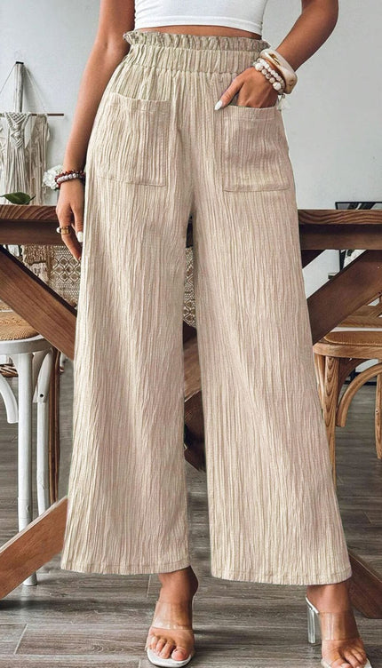 Pocketed Elastic Waist Wide Leg Pants