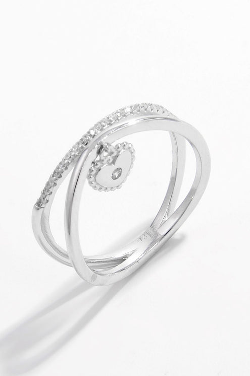 Modish - 925 Sterling Silver Zircon Heart Charm Ring