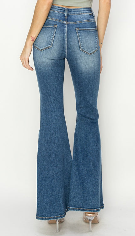 RISEN Full Size High Rise Front Seam Detailed Flare Jeans