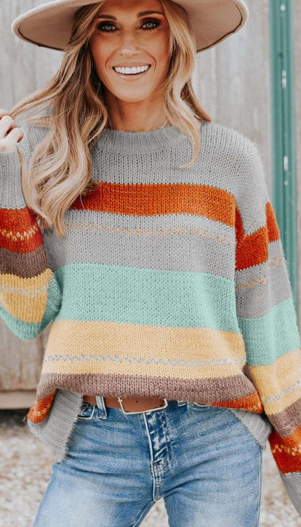 Color Block Round Neck Sweater