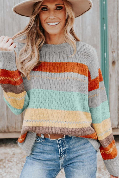 Color Block Round Neck Sweater