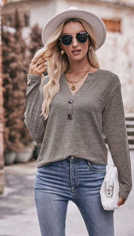 Mandy Notched Neck Long Sleeve Top