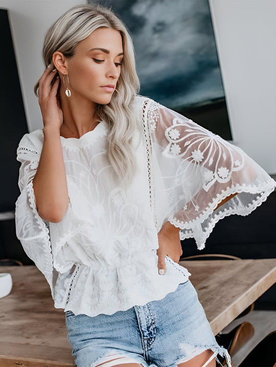 Modish Lace 3/4 Sleeve Blouse