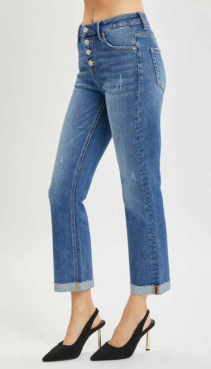 RISEN Full Size Button Fly Cropped Bootcut Jeans