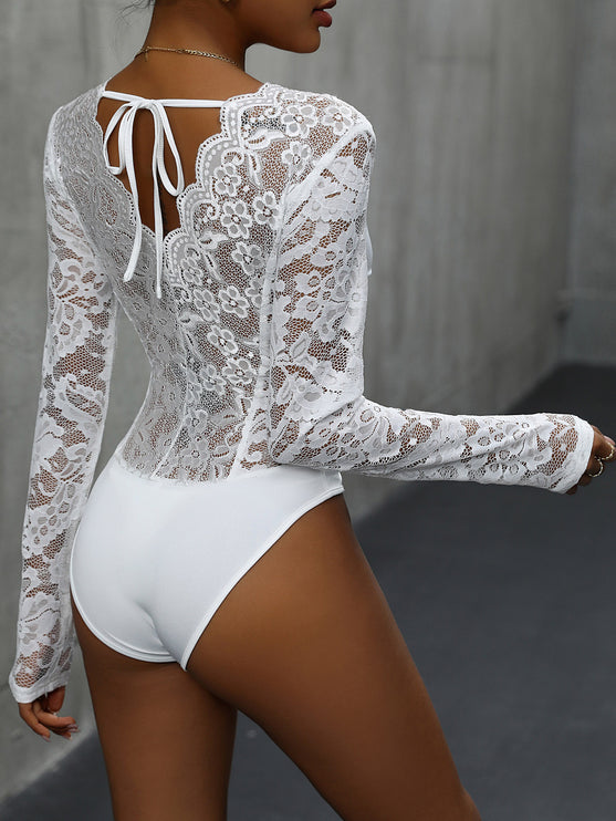 Modish Long Sleeve Lace Bodysuit