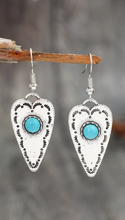 Alloy Turquoise Heart Dangle Earrings