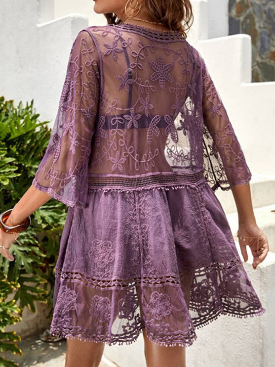 Modish Lace Detail Plunge Cover-Up Dress