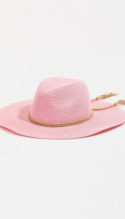 Fame - Fame Straw Braided Rope Strap Fedora Hat