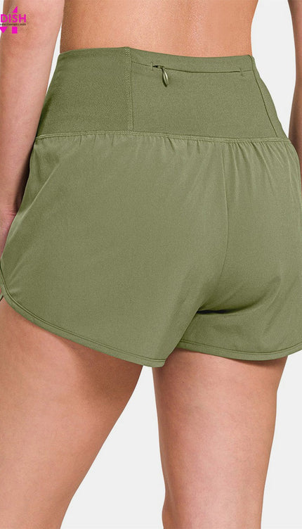 Zenana High-Waisted Zippered Back Pocket Active Shorts-Modish